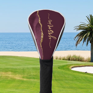 Personalised Signature Burgundy Gold Agate Golf Head Cover