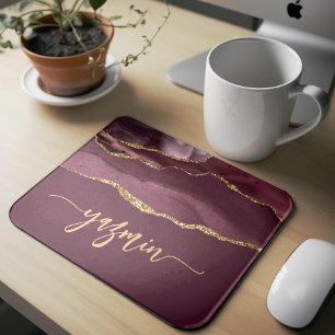 Personalised Signature Burgundy Gold Agate Mouse Mat