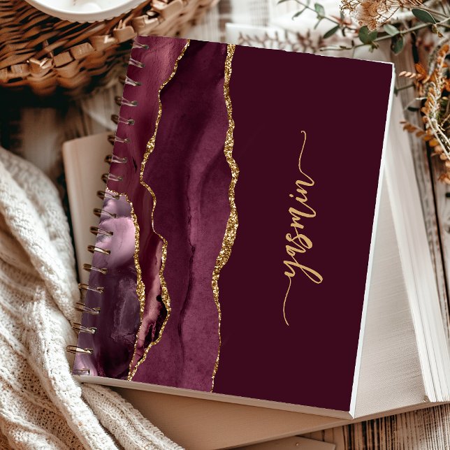 Personalised Signature Burgundy Gold Agate Notebook (Creator Uploaded)