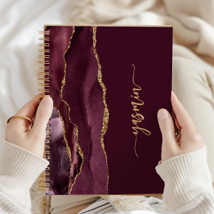 Personalised Signature Burgundy Gold Agate Notebook