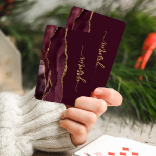 Personalised Signature Burgundy Gold Agate Playing Cards