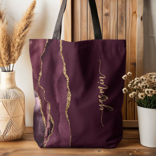 Personalised Signature Burgundy Gold Agate Tote Bag