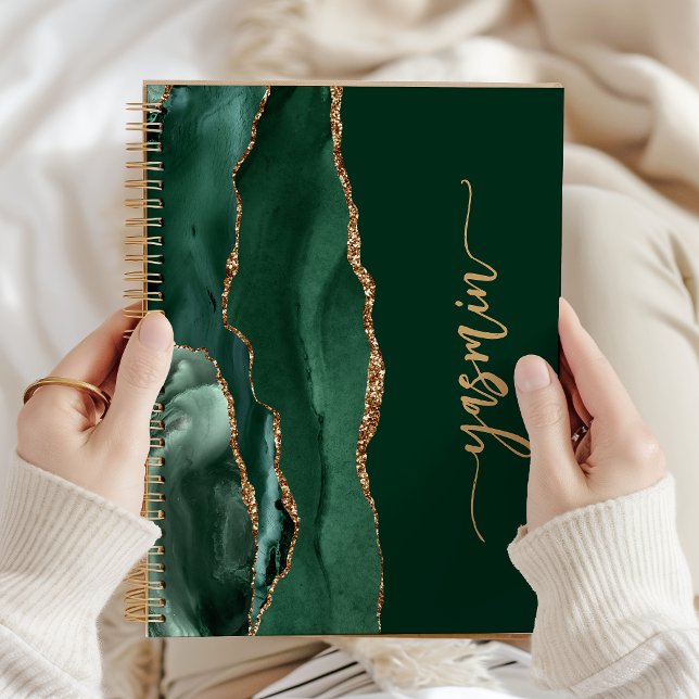 Personalised Signature Emerald Green Gold Agate Notebook (Creator Uploaded)