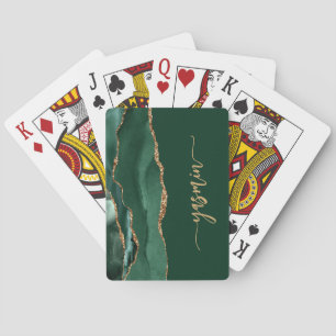 Personalised Signature Emerald Green Gold Agate Playing Cards