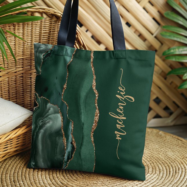 Personalised Signature Emerald Green Gold Agate Tote Bag (Creator Uploaded)