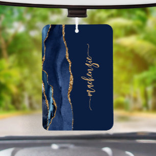 Personalised Signature Navy Blue Gold Agate Car Air Freshener