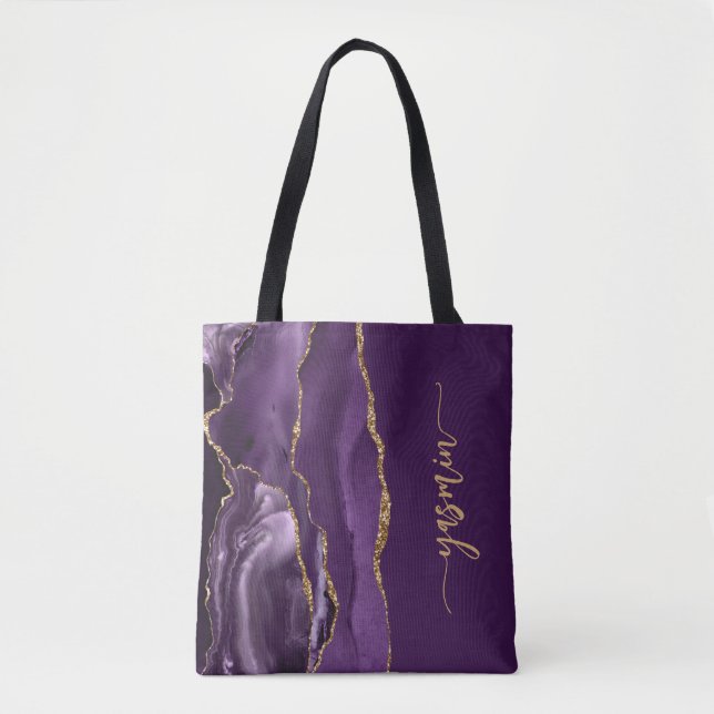 Personalised Signature Purple Gold Agate Tote Bag (Front)