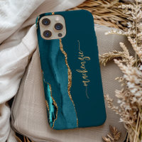 Personalised Signature Teal Blue Gold Agate