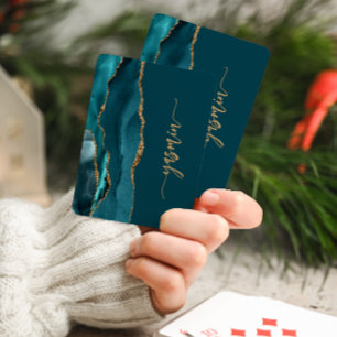 Personalised Signature Teal Blue Gold Agate Playing Cards