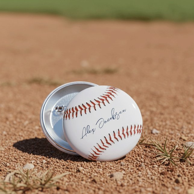 Personalised Signed Baseball 6 Cm Round Badge (Creator Uploaded)