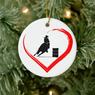 Personalised Silhouette Barrel Racing Horse, Heart Ceramic Tree Decoration