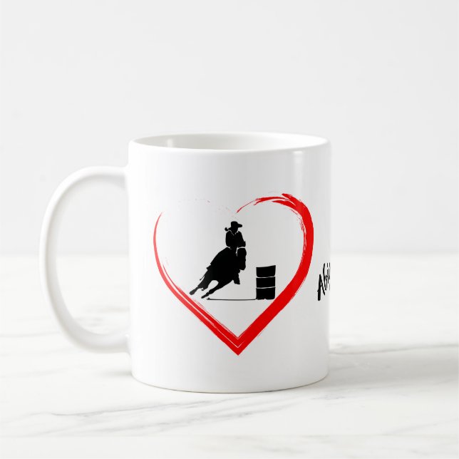 Personalised Silhouette Barrel Racing Horse, Heart Coffee Mug (Left)