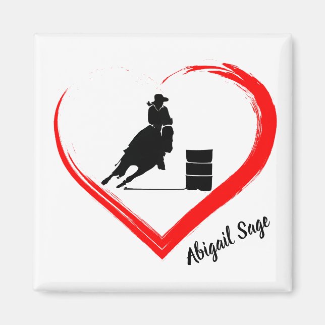 Personalised Silhouette Barrel Racing Horse, Heart Magnet (Front)