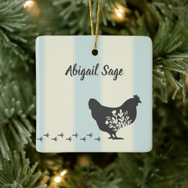 Personalised Silhouette Chicken with Flowers Farm Ceramic Ornament (Tree)
