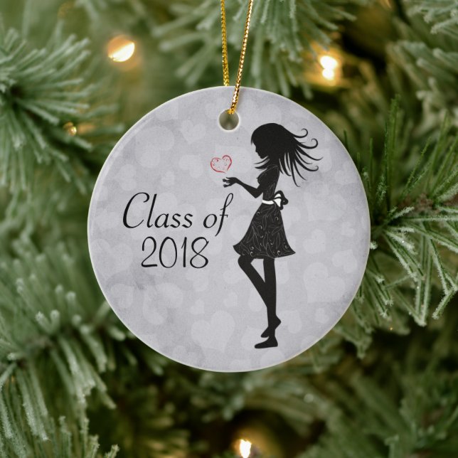 Personalised Silhouette Girl and Hearts Graduation Ceramic Tree Decoration (Tree)