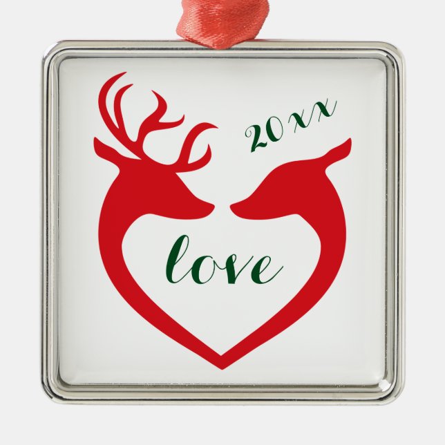 Personalised Silhouette Heart Deer Couple in Love Metal Tree Decoration (Front)