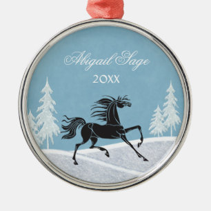 Personalised Silhouette Horse and Snow Ornament