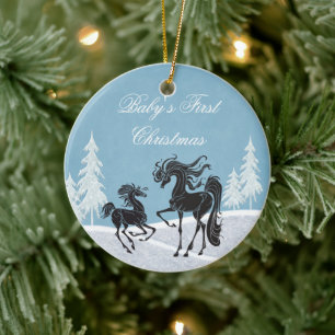 Personalised Silhouette Horse Baby's 1st Christmas Ceramic Tree Decoration