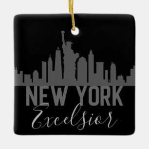 Personalised Silhouette New York Skyline Excelsior Ceramic Ornament