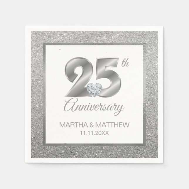 Personalised Silver 25th Wedding Anniversary Napkin (Front)