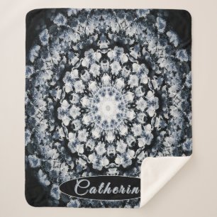 Personalised Silver and Black Floral Glass Mandala Sherpa Blanket