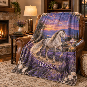 Personalised Silver Andalusian Horse Lavender Fleece Blanket