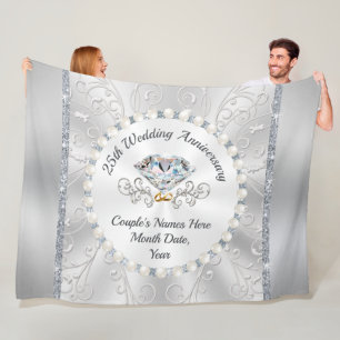Personalised Silver Anniversary Gifts for Couple Fleece Blanket