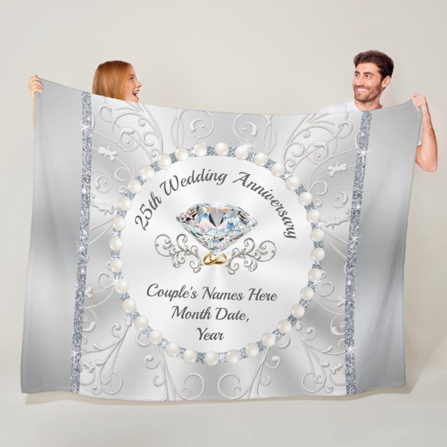 Personalised Silver Anniversary Gifts for Couple Fleece Blanket (In Situ)