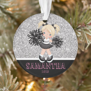 Personalised Silver & Black Cheerleading Ornament