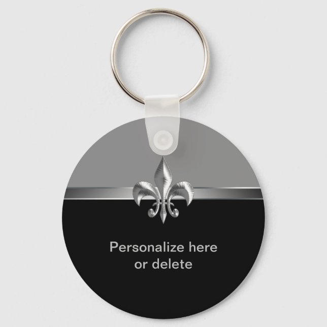 Personalised Silver Black Fleur de Lis Key Ring (Front)