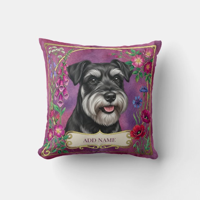 Personalised Silver & Black Schnauzer Pink Cushion (Front)