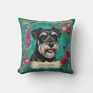 Personalised Silver & Black Schnauzer Teal Cushion