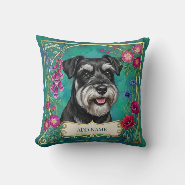 Personalised Silver & Black Schnauzer Teal Cushion (Front)