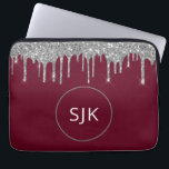 Personalised Silver Burgundy Red Glitter Monogram Laptop Sleeve<br><div class="desc">Personalised Silver and Burgundy Red Faux Glitter and Sparkle Elegant Monogrammed Initials Case. This case can be customised to include your initial and first name.</div>
