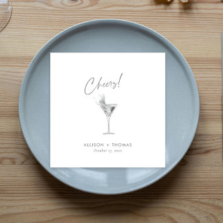 Personalised Silver Cheers & Champagne Wedding Napkin