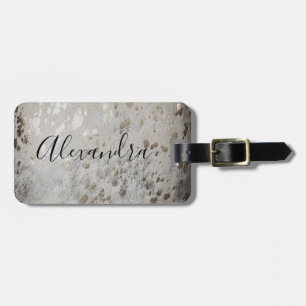 Personalised Silver Cowhide Print Luggage Tag