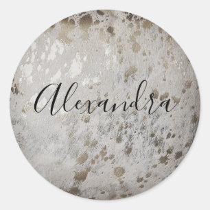 Personalised Silver Cowhide Print Metallic Sticker