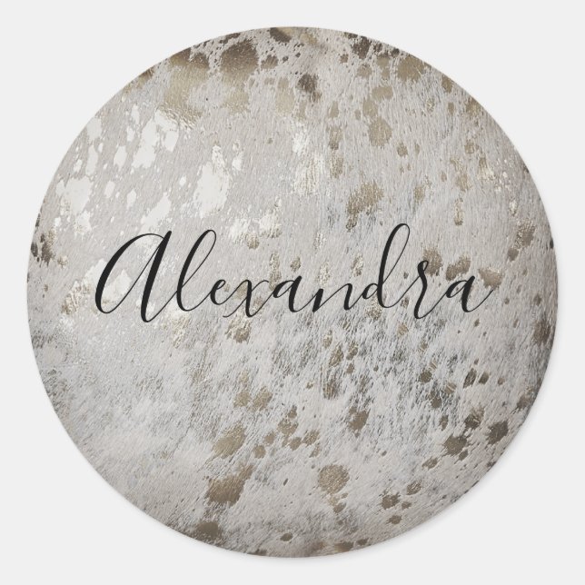 Personalised Silver Cowhide Print Metallic Sticker (Front)
