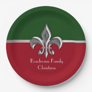 Personalised Silver Fleur de Lis Christmas Paper Plate
