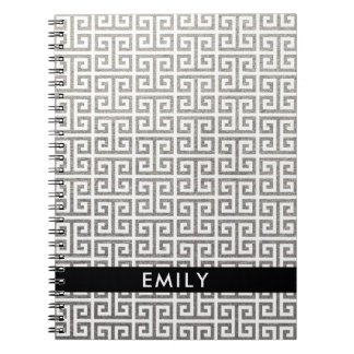 Personalised Silver Foil and White Greek Key Notebook