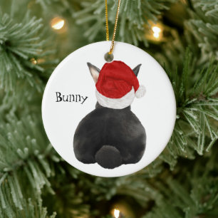 Personalised silver Fox Rabbit with Santa Hat Ceramic Tree Decoration