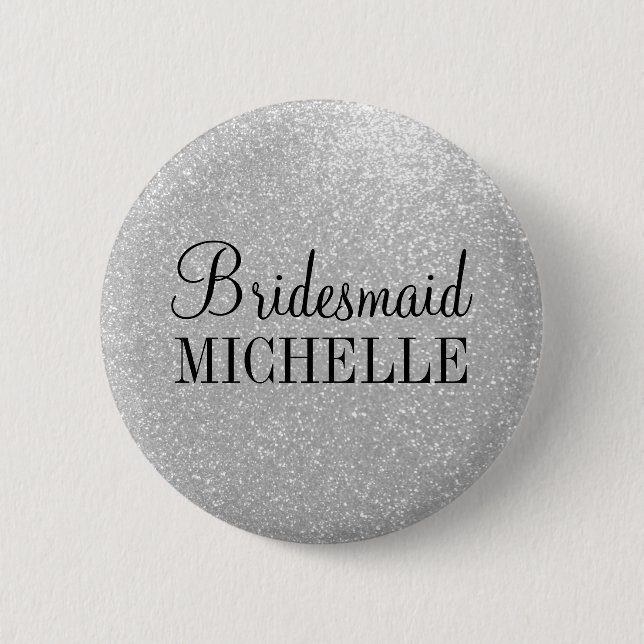 Personalised silver glitter bridesmaids buttons (Front)