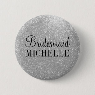 Personalised silver glitter bridesmaids buttons
