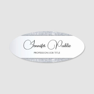 Personalised Silver Glitter Calligraphy Template Name Tag