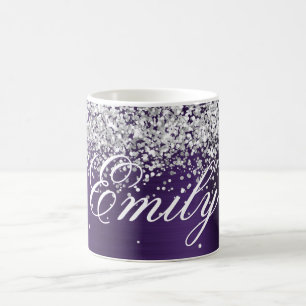 Personalised Silver Glitter Dark Violet Foil Coffee Mug