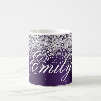 Personalised Silver Glitter Dark Violet Foil Coffee Mug