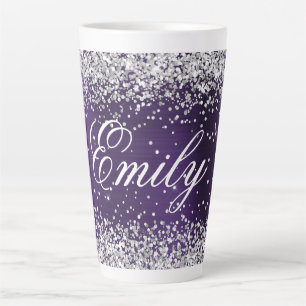 Personalised Silver Glitter Dark Violet Foil Latte Mug