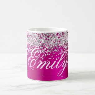 Personalised Silver Glitter Hot Pink Foil Coffee Mug