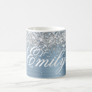 Personalised Silver Glitter Light Blue Foil Coffee Mug