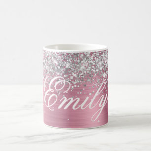 Personalised Silver Glitter Light Pink Foil Coffee Mug